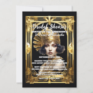 1920-er Flapper Mädchen Gold schwarze gatsby Thema Einladung