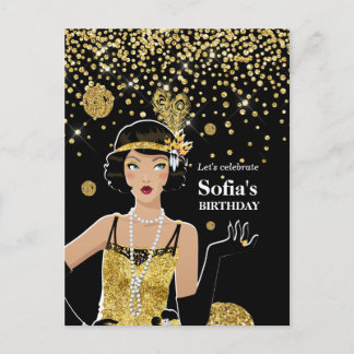 1920 Flapper Girl Einladung, Geburtstag Gatsby Einladungspostkarte