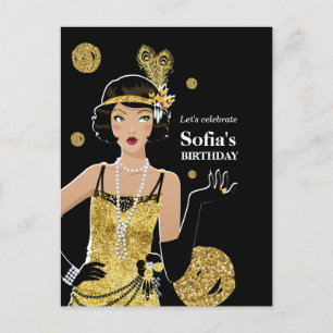 1920 Flapper Girl Einladung, Geburtstag Gatsby Einladungspostkarte