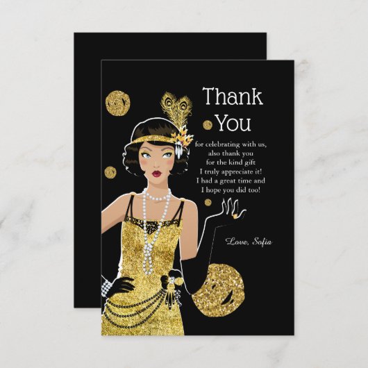 1920 Flapper Girl Gatsby , Art Deco Dankeskarte (Vorne/Hinten)