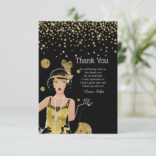 1920 Flapper Girl Gatsby , Art Deco Dankeskarte (Stehend Vorderseite)