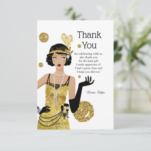 1920 Flapper Girl Gatsby , Art Deco Dankeskarte (Stehend Vorderseite)