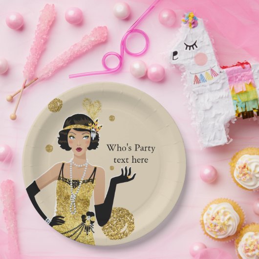 1920 Flapper Girl Gatsby , Art Deco Pappteller (Party)