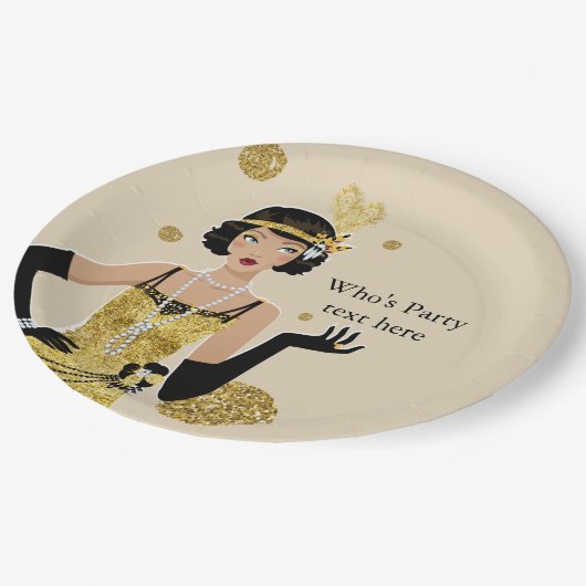 1920 Flapper Girl Gatsby , Art Deco Pappteller (Schrägansicht)