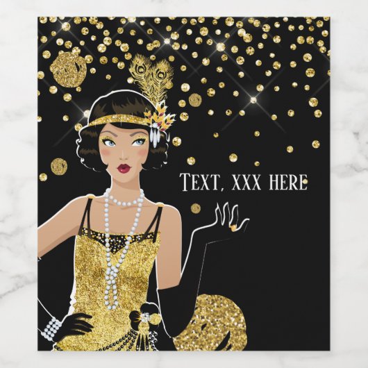 1920 Flapper Girl Gatsby , Art Deco Weinetikett (Einzelnes Label)