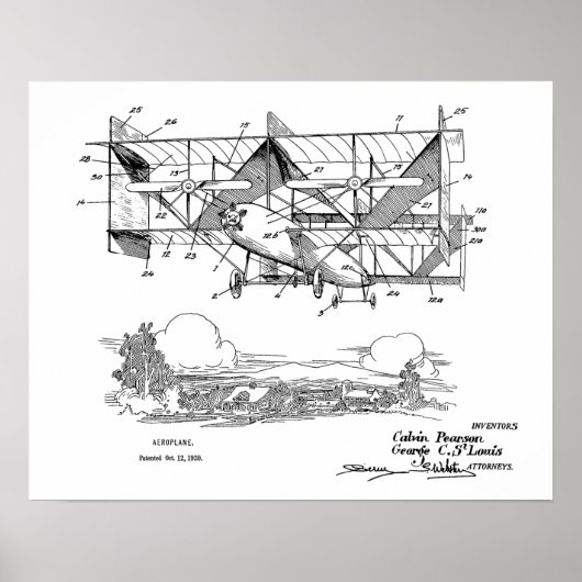 1920 Flugzeug-Patent Art Zeichnend Druck Poster (Vorne)