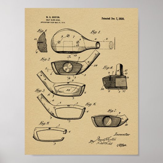 1920 Golf Club Head Design Patent Art Print Poster (Vorne)