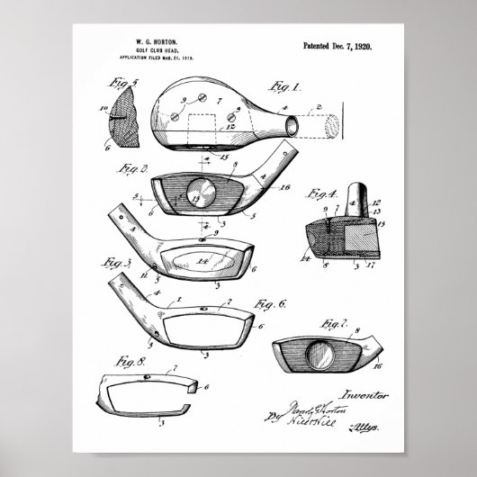 1920 Golf Club Head Design Patent Art Print Poster (Vorne)