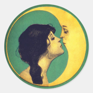1920 Mädchen und Mond rund Runder Aufkleber