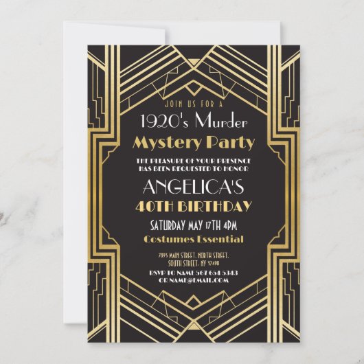 1920 Murder Mystery Party Dinner Geburtstag Einladung (Vorderseite)
