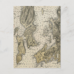 1920 Narragansett Bay Newport, RI Harbour Chart Postkarte