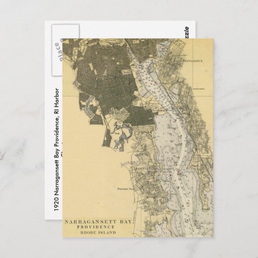 1920 Narragansett Bay Providence RI Harbour Chart Postkarte (Vorne/Hinten)