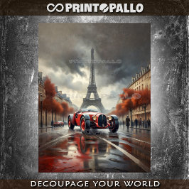 1920 Sportwagen mit Tour Eiffel in Paris Seidenpapier