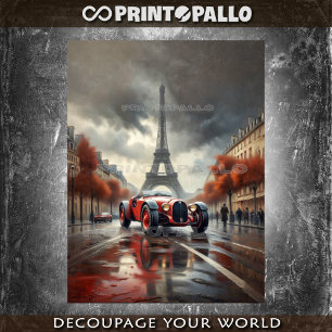 1920 Sportwagen mit Tour Eiffel in Paris Seidenpapier