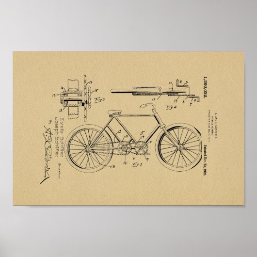 1920 Vintage Fahrradgetriebekunde Patentschrift Poster (Vorne)