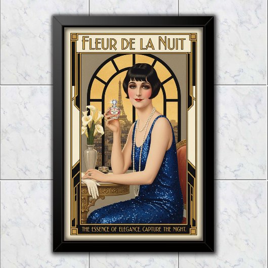 1920 Vintage Fleur de la Nuit Parfümwerbung Poster