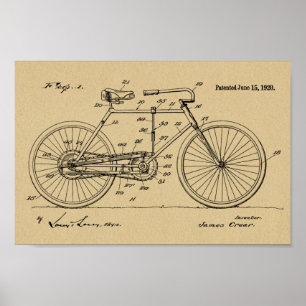 1920 Vintages Fahrraddesign Patentschrift Art Prin Poster