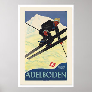 1920er Adelboden Vintage Stil Schweizer Schnee Ski Poster