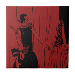 1920er Art Deco Mode-Schau-Model rot Fliese