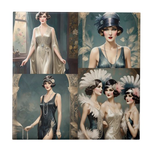 1920er Damenmode-Fotocollage, Fliese (Vorderseite)
