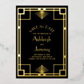 1920er Deco Schwarz Gold Hochzeit Save the Date Folieneinladung (Vorderseite)