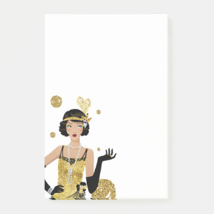 1920er Flapper-Girl, 70er Retro-Frau Post-it Klebezettel