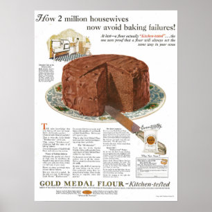 1920er Gold Medal Mehl Werbung Schokoladenkuchen Poster