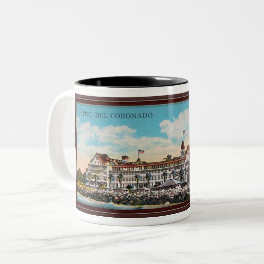 1920ER HOTEL DEL CORONADO POSTCARD ZWEIFARBIGE TASSE (Vorderseite Links)