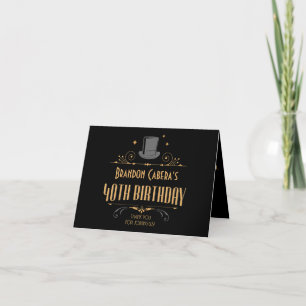 1920er Jahre Art Deco Black & Gold 40th Birthday P Dankeskarte