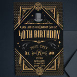 1920er Jahre Art Deco Black & Gold 40th Birthday P Einladung<br><div class="desc">Feiern Sie die großen 4-0 im Stil mit dieser Art-Déco-Party Einladung im Schwarz-Gold-Stil. Die Goldfolie-Elemente verleihen den 20er Jahren ein Ambiente,  perfekt zum Feiern,  um einfach Stil zu sprechen! ・ Suchen Sie etwas Anderes? Senden Sie uns eine Nachricht oder eine E-Mail an stuffbystuff.shop@gmail.com für kundenspezifische Designs!</div>