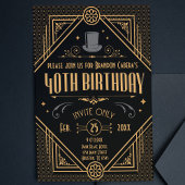 1920er Jahre Art Deco Black & Gold 40th Birthday P Einladung