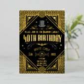 1920er Jahre Art Deco Black & Gold 40th Birthday P Folieneinladung (Stehend vorne)