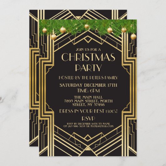 1920er Jahre Art Deco Weihnachten laden Gatsby Par Einladung (Vorne/Hinten)