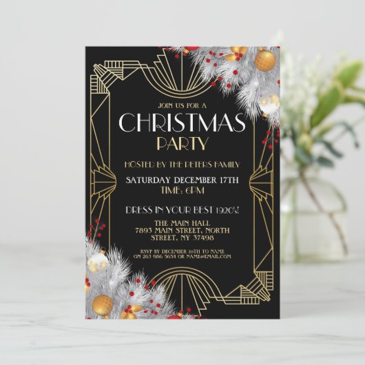 1920er Jahre Art Deco Weihnachten laden Gatsby Par Einladung (Stehend Vorderseite)