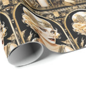 1920er Jahre flapper Girl Großgatsby Black Gold Pa Geschenkpapier (Rolleneckpunkt)