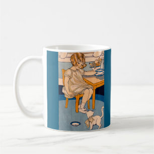 1920er Jahre kleines Mädchen und kleine weiße Katz Kaffeetasse