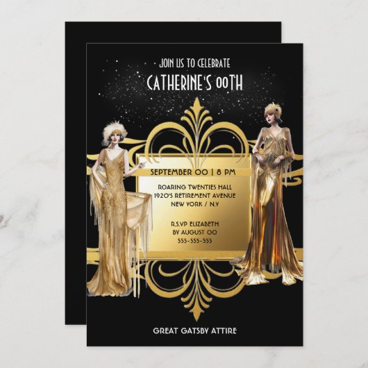 1920er Jahre Mädchen von Great Gatsby Flapper Gebu Einladung (Vorne/Hinten)
