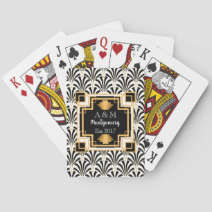 1920er Jahre Vintage Art Deco Schwarz-Weiß-Palmett Spielkarten