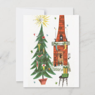 1920er Jahre Vintage-Weihnachtsbaum und Kamin Feiertagskarte