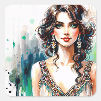 1920s Art Deco Woman Quadratischer Aufkleber