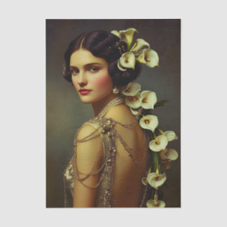 1920s Art Nouveau Woman & Lillies EZ7L Decoupage Seidenpapier