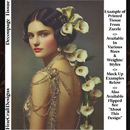 1920s Art Nouveau Woman & Lillies EZ7L Decoupage Seidenpapier