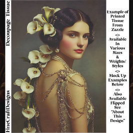 1920s Art Nouveau Woman & Lillies EZ7R Decoupage Seidenpapier