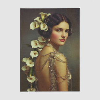 1920s Art Nouveau Woman & Lillies EZ7R Decoupage Seidenpapier