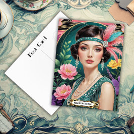 1920s Cocktail Elegance Flapper Girl Postkarte