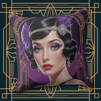 1920s Cocktail Elegance Flapper Girl Throw Pillow Kissen