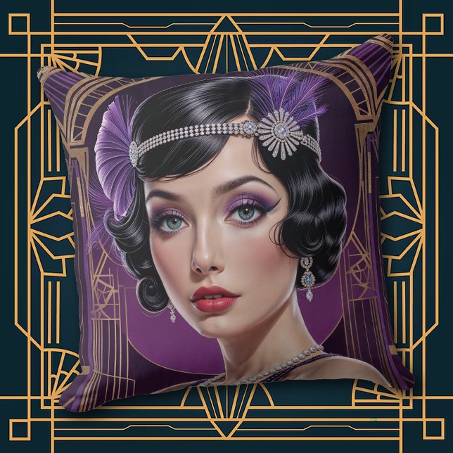 1920s Cocktail Elegance Flapper Girl Throw Pillow Kissen (Von Creator hochgeladen)