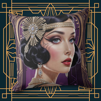 1920s Cocktail Elegance Flapper Girl Throw Pillow Kissen