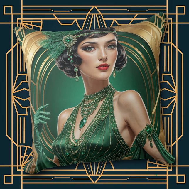 1920s Cocktail Elegance Flapper Girl Throw Pillow Kissen (Von Creator hochgeladen)