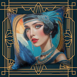 1920s Cocktail Elegance Flapper Girl Throw Pillow Kissen